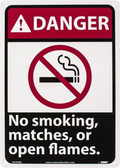 NMC - "Danger - No Smoking, Matches or Open Flames", 14" Long x 10" Wide, Rigid Plastic Safety Sign - Rectangle, 0.05" Thick, Use for Accident Prevention - USA Tool & Supply