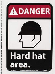 NMC - "Danger - Hard Hat Area", 10" Long x 7" Wide, Pressure-Sensitive Vinyl Safety Sign - Rectangle, 0.004" Thick, Use for Accident Prevention - USA Tool & Supply