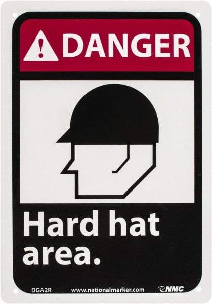 NMC - "Danger - Hard Hat Area", 10" Long x 7" Wide, Rigid Plastic Safety Sign - Rectangle, 0.05" Thick, Use for Accident Prevention - USA Tool & Supply