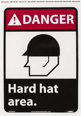 NMC - "Danger - Hard Hat Area", 14" Long x 10" Wide, Pressure-Sensitive Vinyl Safety Sign - Rectangle, 0.004" Thick, Use for Accident Prevention - USA Tool & Supply