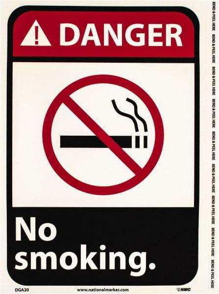 NMC - "Danger - No Smoking", 10" Long x 7" Wide, Pressure-Sensitive Vinyl Safety Sign - Rectangle, 0.004" Thick, Use for Accident Prevention - USA Tool & Supply