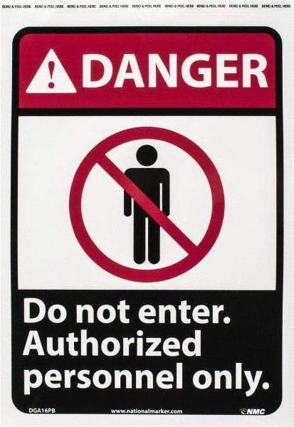 NMC - "Danger - Do Not Enter - Authorized Personnel Only", 14" Long x 10" Wide, Pressure-Sensitive Vinyl Safety Sign - Rectangle, 0.004" Thick, Use for Security & Admittance - USA Tool & Supply