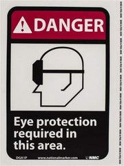 NMC - "Danger - Eye Protection Required in This Area", 10" Long x 7" Wide, Pressure-Sensitive Vinyl Safety Sign - Rectangle, 0.004" Thick, Use for Accident Prevention - USA Tool & Supply