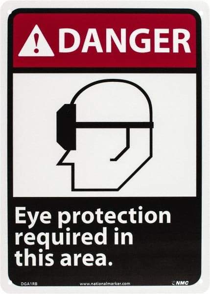 NMC - "Danger - Eye Protection Required in This Area", 14" Long x 10" Wide, Rigid Plastic Safety Sign - Rectangle, 0.05" Thick, Use for Accident Prevention - USA Tool & Supply