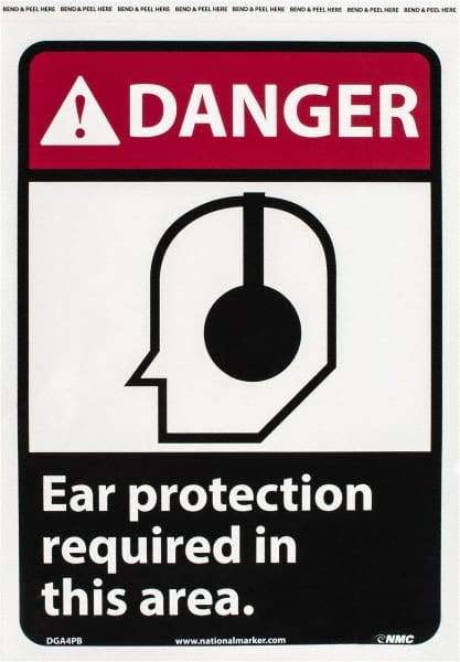 NMC - "Danger - Ear Protection Required in This Area", 14" Long x 10" Wide, Pressure-Sensitive Vinyl Safety Sign - Rectangle, 0.004" Thick, Use for Accident Prevention - USA Tool & Supply