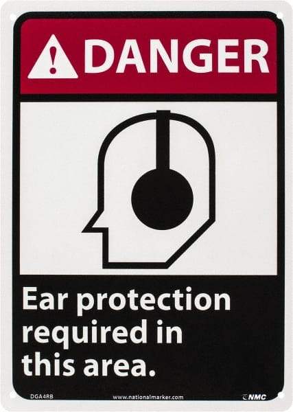 NMC - "Danger - Ear Protection Required in This Area", 14" Long x 10" Wide, Rigid Plastic Safety Sign - Rectangle, 0.05" Thick, Use for Accident Prevention - USA Tool & Supply