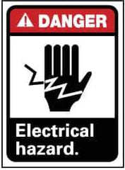 NMC - "Danger - Electrical Hazard", 14" Long x 10" Wide, Pressure-Sensitive Vinyl Safety Sign - Rectangle, 0.004" Thick, Use for Accident Prevention - USA Tool & Supply