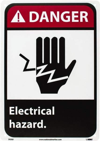 NMC - "Danger - Electrical Hazard", 14" Long x 10" Wide, Rigid Plastic Safety Sign - Rectangle, 0.05" Thick, Use for Accident Prevention - USA Tool & Supply