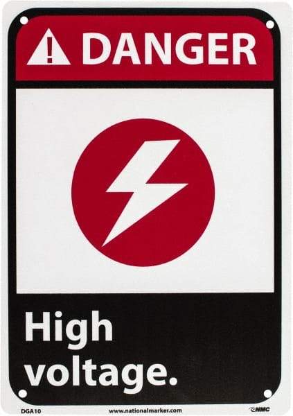 NMC - "Danger - High Voltage", 10" Long x 7" Wide, Rigid Plastic Safety Sign - Rectangle, 0.05" Thick, Use for Accident Prevention - USA Tool & Supply