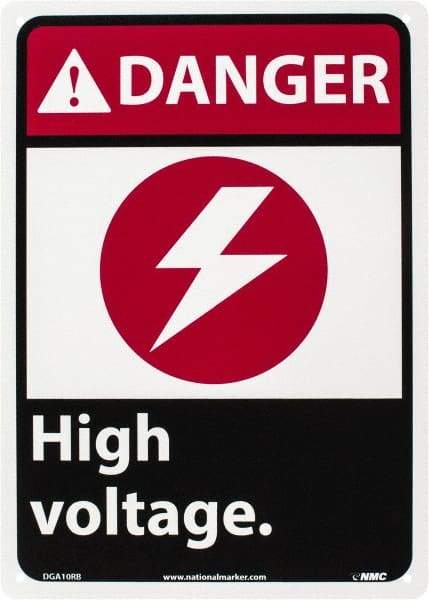 NMC - "Danger - High Voltage", 14" Long x 10" Wide, Rigid Plastic Safety Sign - Rectangle, 0.05" Thick, Use for Accident Prevention - USA Tool & Supply