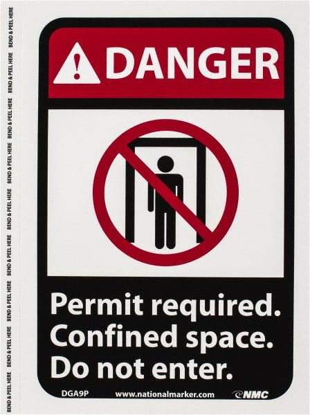 NMC - "Danger - Permit Required - Confined Space - Do Not Enter", 10" Long x 7" Wide, Pressure-Sensitive Vinyl Safety Sign - Rectangle, 0.004" Thick, Use for Accident Prevention - USA Tool & Supply