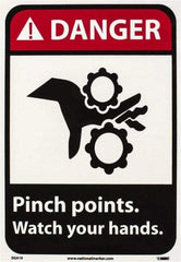 NMC - "Danger - Pinch Points - Watch Your Hands", 10" Long x 7" Wide, Pressure-Sensitive Vinyl Safety Sign - Rectangle, 0.004" Thick, Use for Accident Prevention - USA Tool & Supply