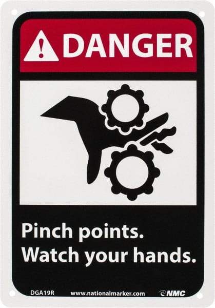 NMC - "Danger - Pinch Points - Watch Your Hands", 10" Long x 7" Wide, Rigid Plastic Safety Sign - Rectangle, 0.05" Thick, Use for Accident Prevention - USA Tool & Supply