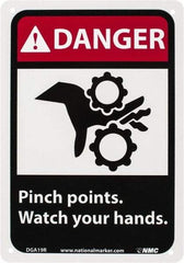 NMC - "Danger - Pinch Points - Watch Your Hands", 10" Long x 7" Wide, Rigid Plastic Safety Sign - Rectangle, 0.05" Thick, Use for Accident Prevention - USA Tool & Supply