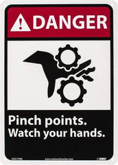 NMC - "Danger - Pinch Points - Watch Your Hands", 14" Long x 10" Wide, Rigid Plastic Safety Sign - Rectangle, 0.05" Thick, Use for Accident Prevention - USA Tool & Supply