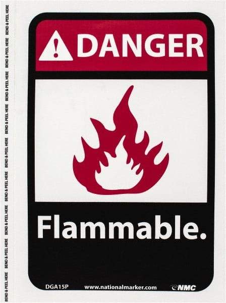 NMC - Danger - Flammable, Pressure Sensitive Vinyl Fire Sign - 7" Wide x 10" High - USA Tool & Supply