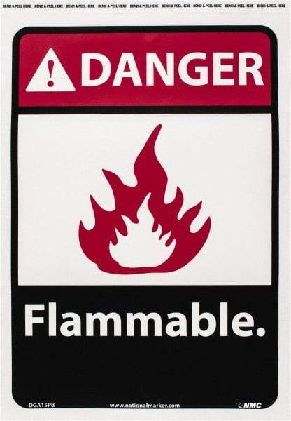 NMC - Danger - Flammable, Pressure Sensitive Vinyl Fire Sign - 10" Wide x 14" High - USA Tool & Supply