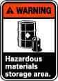 NMC - "Warning - Hazardous Material Storage Area", 14" Long x 10" Wide, Rigid Plastic Safety Sign - Rectangle, 0.05" Thick, Use for Hazardous Materials - USA Tool & Supply