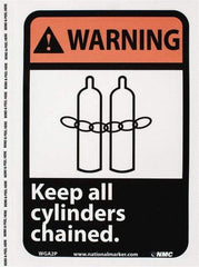 NMC - "Warning - Keep All Cylinders Chained", 10" Long x 7" Wide, Pressure-Sensitive Vinyl Safety Sign - Rectangle, 0.004" Thick, Use for Accident Prevention - USA Tool & Supply