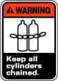 NMC - "Warning - Keep All Cylinders Chained", 14" Long x 10" Wide, Pressure-Sensitive Vinyl Safety Sign - Rectangle, 0.004" Thick, Use for Accident Prevention - USA Tool & Supply