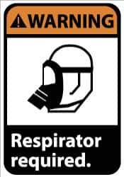 NMC - "Warning - Respirator Required", 10" Long x 7" Wide, Pressure-Sensitive Vinyl Safety Sign - Rectangle, 0.004" Thick, Use for Accident Prevention - USA Tool & Supply