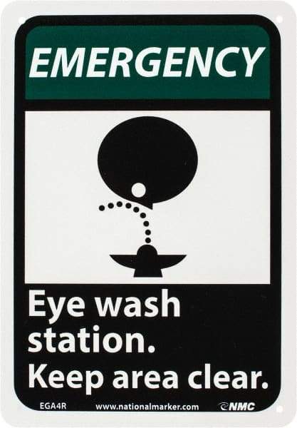 NMC - "Emergency - Eye Wash Station - Keep Area Clear", 10" Long x 7" Wide, Rigid Plastic Safety Sign - Rectangle, 0.05" Thick, Use for First Aid - USA Tool & Supply