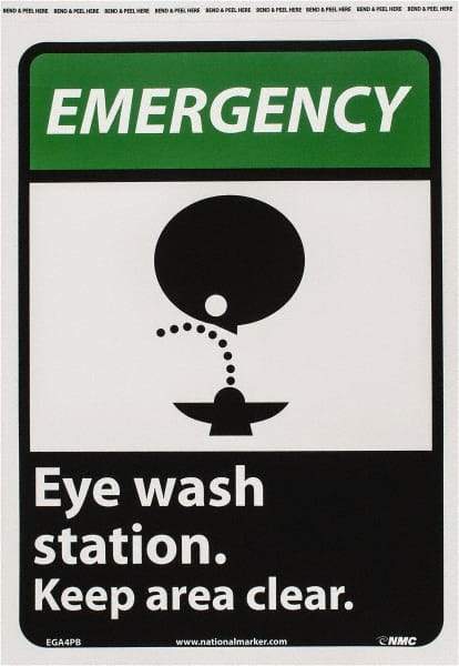 NMC - "Emergency - Eye Wash Station - Keep Area Clear", 14" Long x 10" Wide, Pressure-Sensitive Vinyl Safety Sign - Rectangle, 0.004" Thick, Use for First Aid - USA Tool & Supply