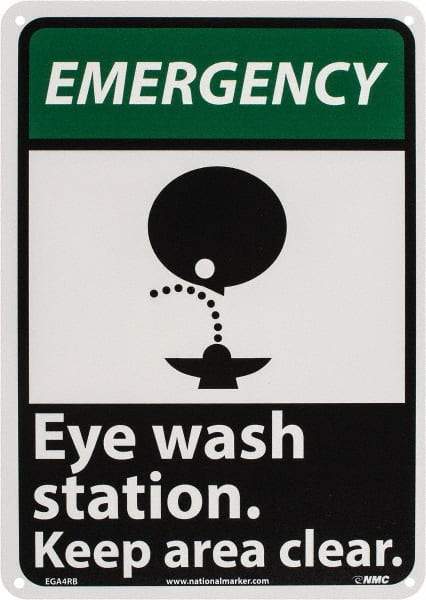 NMC - "Emergency - Eye Wash Station - Keep Area Clear", 14" Long x 10" Wide, Rigid Plastic Safety Sign - Rectangle, 0.05" Thick, Use for First Aid - USA Tool & Supply