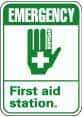 NMC - "Emergency - First Aid Station", 10" Long x 7" Wide, Pressure-Sensitive Vinyl Safety Sign - Rectangle, 0.004" Thick, Use for First Aid - USA Tool & Supply