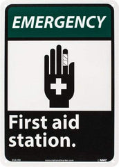 NMC - "Emergency - First Aid Station", 14" Long x 10" Wide, Rigid Plastic Safety Sign - Rectangle, 0.05" Thick, Use for First Aid - USA Tool & Supply