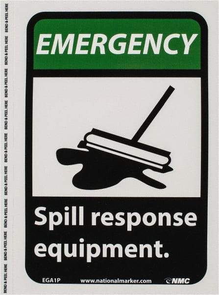 NMC - "Emergency - Spill Response Equipment", 10" Long x 7" Wide, Pressure-Sensitive Vinyl Safety Sign - Rectangle, 0.004" Thick, Use for Accident Prevention - USA Tool & Supply