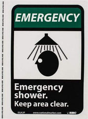 NMC - "Emergency - Emergency Shower - Keep Area Clear", 10" Long x 7" Wide, Pressure-Sensitive Vinyl Safety Sign - Rectangle, 0.004" Thick, Use for First Aid - USA Tool & Supply