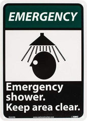 NMC - "Emergency - Emergency Shower - Keep Area Clear", 14" Long x 10" Wide, Rigid Plastic Safety Sign - Rectangle, 0.05" Thick, Use for First Aid - USA Tool & Supply