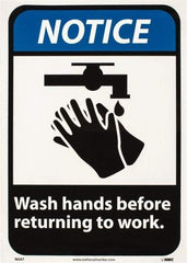 NMC - "Notice - Wash Hands Before Returning to Work", 14" Long x 10" Wide, Pressure-Sensitive Vinyl Safety Sign - Rectangle, 0.004" Thick, Use for Restroom, Janitorial & Housekeeping - USA Tool & Supply