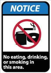 NMC - "Notice - No Eating, Drinking or Smoking in This Area", 10" Long x 7" Wide, Pressure-Sensitive Vinyl Safety Sign - Rectangle, 0.004" Thick, Use for Security & Admittance - USA Tool & Supply