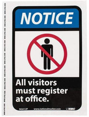 NMC - "Notice - All Visitors Must Register at Office", 10" Long x 7" Wide, Pressure-Sensitive Vinyl Safety Sign - Rectangle, 0.004" Thick, Use for Security & Admittance - USA Tool & Supply