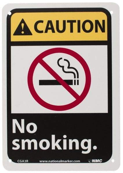 NMC - "Caution - No Smoking", 10" Long x 7" Wide, Rigid Plastic Safety Sign - Rectangle, 0.05" Thick, Use for Accident Prevention - USA Tool & Supply