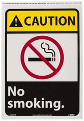 NMC - "Caution - No Smoking", 14" Long x 10" Wide, Pressure-Sensitive Vinyl Safety Sign - Rectangle, 0.004" Thick, Use for Accident Prevention - USA Tool & Supply