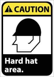 NMC - "Caution - Hard Hat Area", 10" Long x 7" Wide, Pressure-Sensitive Vinyl Safety Sign - Rectangle, 0.004" Thick, Use for Accident Prevention - USA Tool & Supply