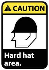 NMC - "Caution - Hard Hat Area", 14" Long x 10" Wide, Pressure-Sensitive Vinyl Safety Sign - Rectangle, 0.004" Thick, Use for Accident Prevention - USA Tool & Supply