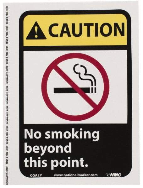 NMC - "Caution - No Smoking Beyond This Point", 10" Long x 7" Wide, Pressure-Sensitive Vinyl Safety Sign - Rectangle, 0.004" Thick, Use for Accident Prevention - USA Tool & Supply