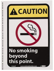 NMC - "Caution - No Smoking Beyond This Point", 10" Long x 7" Wide, Pressure-Sensitive Vinyl Safety Sign - Rectangle, 0.004" Thick, Use for Accident Prevention - USA Tool & Supply