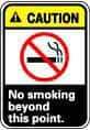 NMC - "Caution - No Smoking Beyond This Point", 14" Long x 10" Wide, Pressure-Sensitive Vinyl Safety Sign - Rectangle, 0.004" Thick, Use for Accident Prevention - USA Tool & Supply