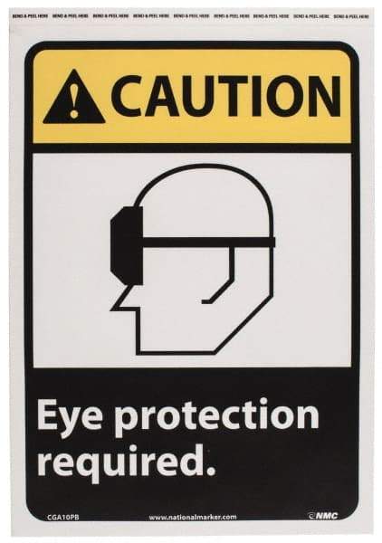 NMC - "Caution - Eye Protection Required", 14" Long x 10" Wide, Pressure-Sensitive Vinyl Safety Sign - Rectangle, 0.004" Thick, Use for Accident Prevention - USA Tool & Supply