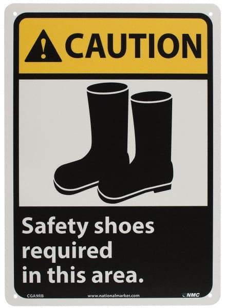 NMC - "Caution - Safety Shoes Required in This Area", 14" Long x 10" Wide, Rigid Plastic Safety Sign - Rectangle, 0.05" Thick, Use for Accident Prevention - USA Tool & Supply