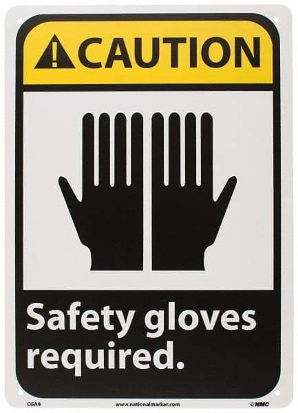 NMC - "Caution - Safety Gloves Required", 14" Long x 10" Wide, Rigid Plastic Safety Sign - Rectangle, 0.05" Thick, Use for Accident Prevention - USA Tool & Supply