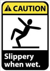 NMC - "Caution - Slippery When Wet", 14" Long x 10" Wide, Pressure-Sensitive Vinyl Safety Sign - Rectangle, 0.004" Thick, Use for Accident Prevention - USA Tool & Supply