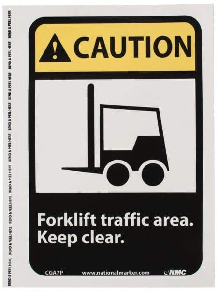 NMC - "Caution - Forklift Traffic Area - Keep Clear", 10" Long x 7" Wide, Pressure-Sensitive Vinyl Safety Sign - Rectangle, 0.004" Thick, Use for Accident Prevention - USA Tool & Supply