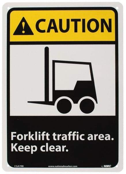 NMC - "Caution - Forklift Traffic Area - Keep Clear", 14" Long x 10" Wide, Rigid Plastic Safety Sign - Rectangle, 0.05" Thick, Use for Accident Prevention - USA Tool & Supply