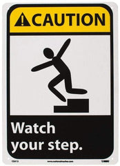 NMC - "Caution - Watch Your Step", 14" Long x 10" Wide, Rigid Plastic Safety Sign - Rectangle, 0.05" Thick, Use for Accident Prevention - USA Tool & Supply